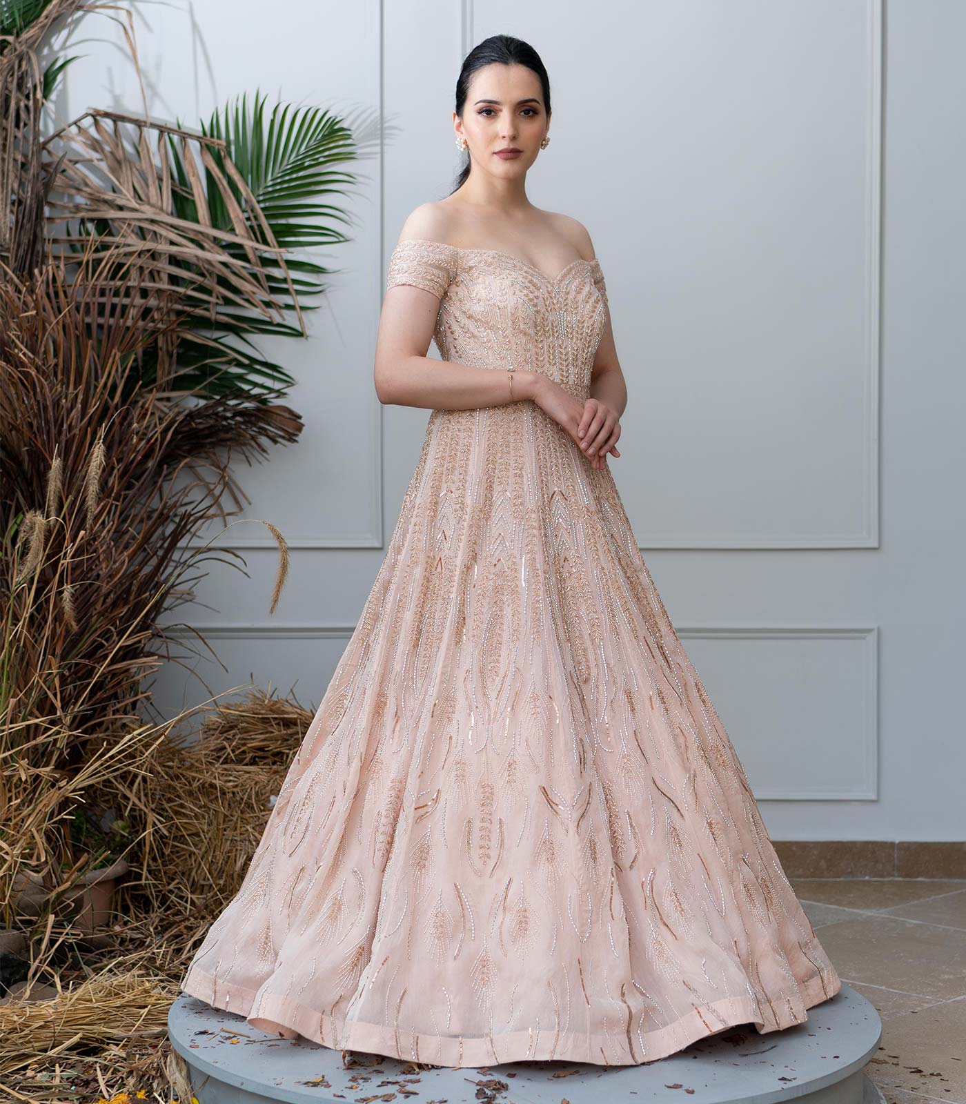 Peach Sequins Embroidered Pure Cotton Gown With Koti