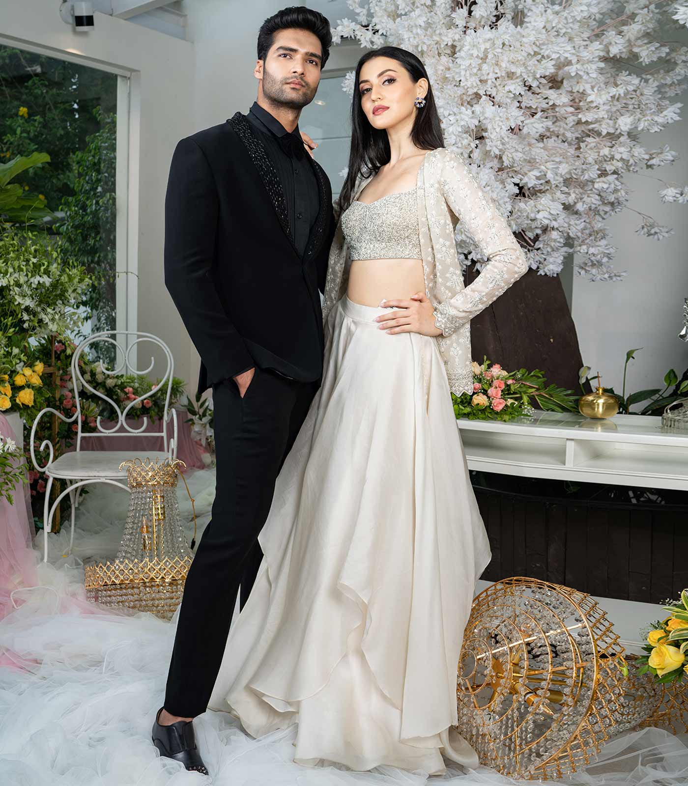 Chanterelle beige Jacket Palazzo set Varun Chakkilam